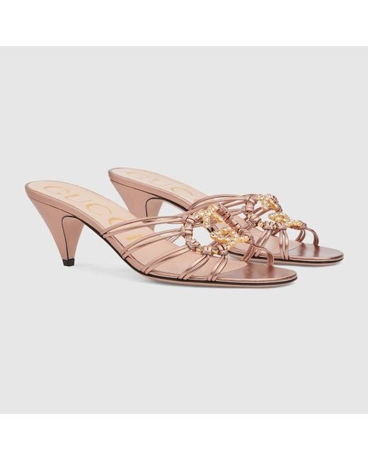 Gucci Pink Slide Sandal With Crystals
