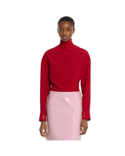 Gucci Red Crêpe De Chine Shirt With Neck Bow, Ready-To-Wear