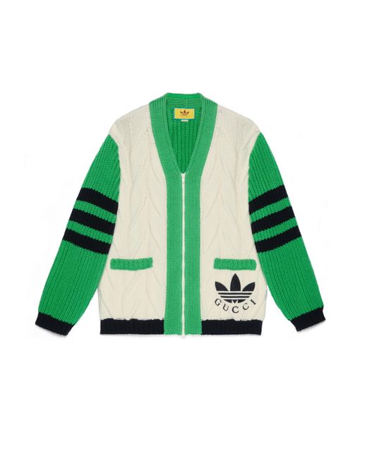 GUCCI_women /ADIDAS  X  GUCCI  ウールカーディガン Gucci Adidas X Mixed Knit Wool Cardigan in Green | Lyst