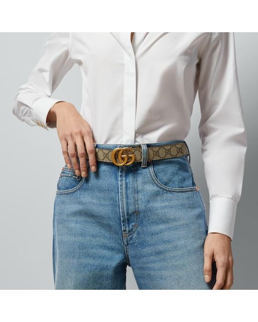 Gucci Natural Gg Marmont Reversible Belt, Gg Canvas