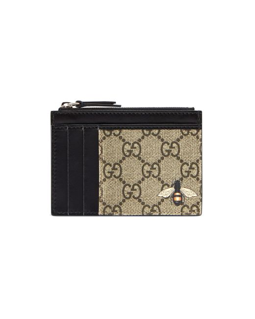 Gucci Bee Print GG Supreme Card Case in Black for Men | Lyst