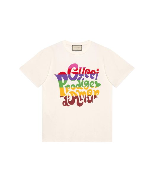 T-shirt con stampa ' Prodige d'Amour' di Gucci in White da Uomo