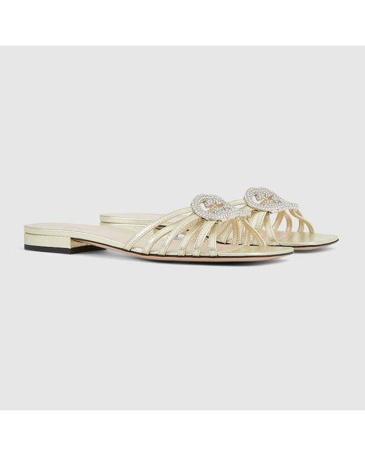 Gucci White Slide With Crystal Interlocking G