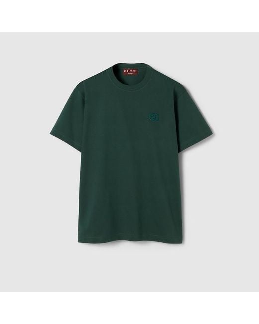 Gucci Green Cotton Jersey T-Shirt With Embroidery for men