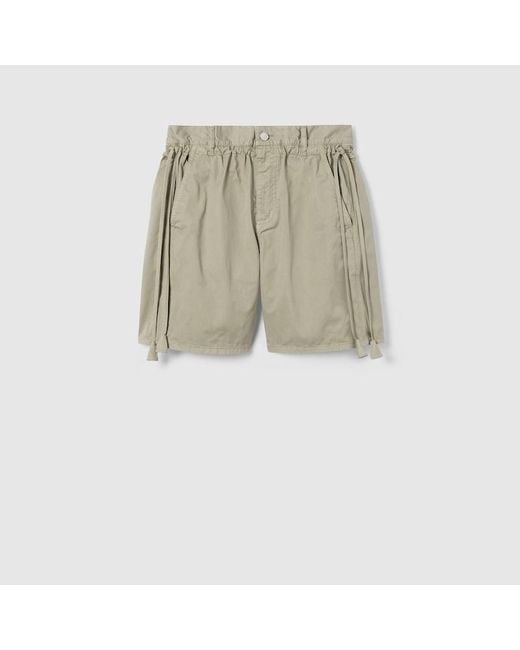 Gucci Natural Cotton Twill Shorts With Tie Sides