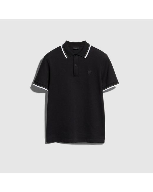Gucci Black Cotton Piquet Polo Shirt With Embroidery for men