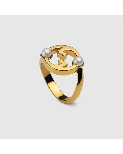 Gucci Metallic Blondie Cut-out Ring With Pearl
