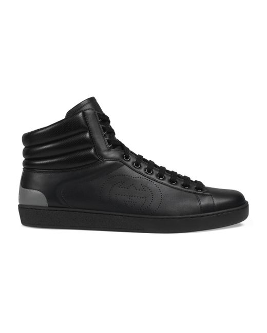 Gucci Ace High-top Leather Sneakers in Black for Men - Lyst
