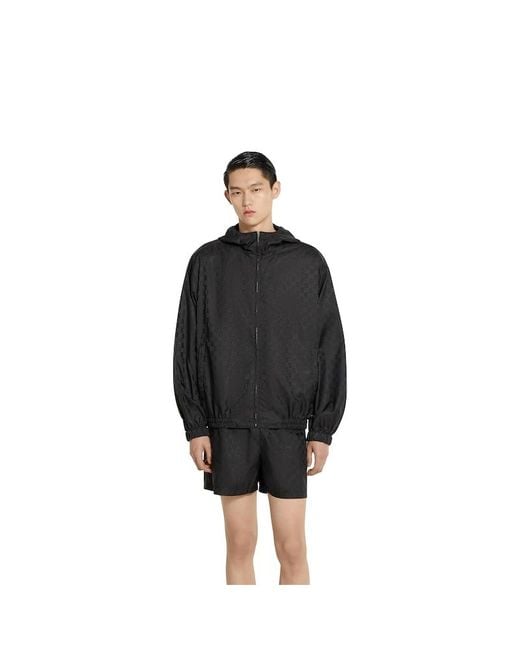 メンズ Gucci Ggナイロン ジャカード ジップジャケット, ブラック, ウェア Black