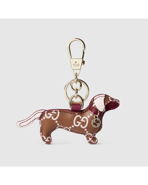 Gucci ドッグ シェイプ バッグ チャーム, ブラウン, レザー Brown