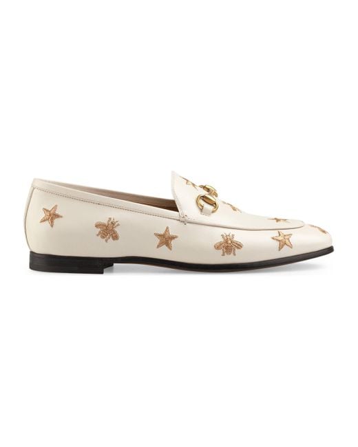 Gucci White Jordaan Embroidered Leather Loafer