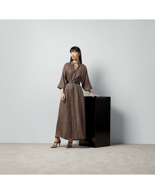 Gucci Brown Langes Kleid Aus Seide Mit GG Ketten-Print