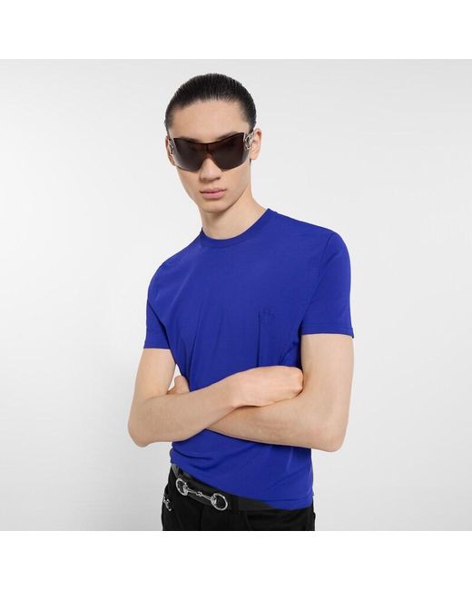 Gucci Blue Knitted T-Shirt With Embroidery, Ready-To-Wear for men