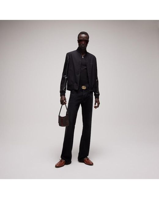 Gucci Black Fabric Bomber Jacket With Nappa Sleeves for men