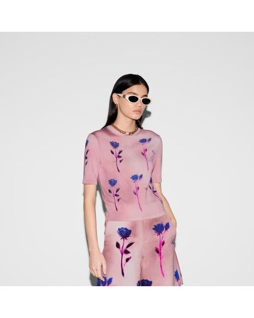 Gucci Pink Floral Print Fine Wool Silk Top