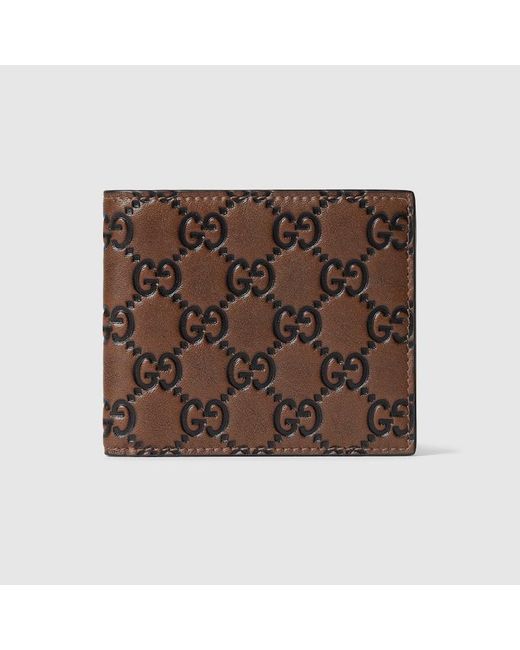 Gucci Brown Gg Emblem Bi-Fold Wallet, Leather for men
