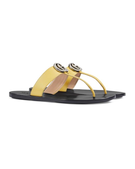 Gucci Leather Thong Sandal With Double G in Yellow - Lyst