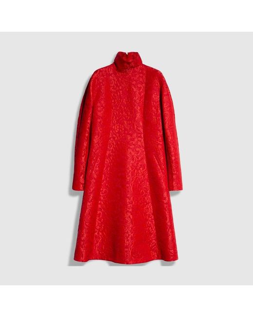 Gucci Red Floral Wool Brocade Dress
