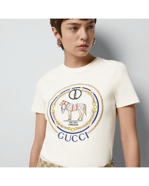 T-shirt In Jersey Di Cotone Con Incrocio GG di Gucci in White