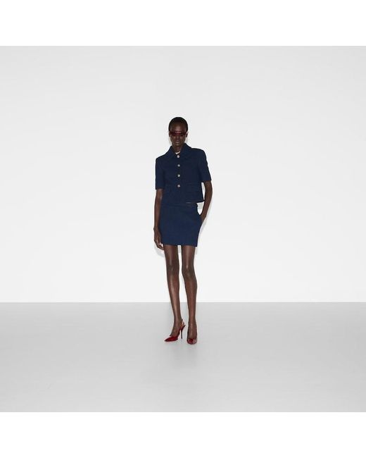 Gucci コットンツイード ジャケット, ブルー, ウェア Blue
