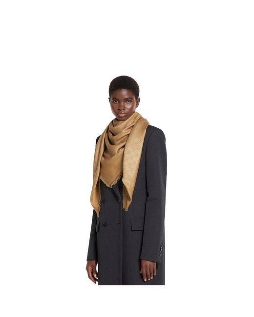 Gucci Natural Gg Silk Cotton Jacquard Shawl