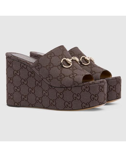Gucci Brown Wedge Sandal With Horsebit