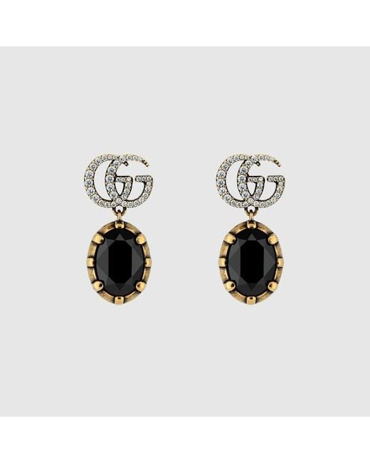 Gucci Black Gg Marmont Crystal Earrings