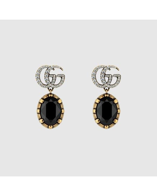Gucci Black Gg Marmont Ohrringe Mit Kristallen