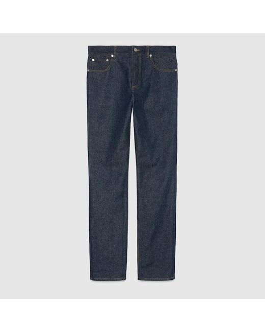 Gucci Blue Denim Trousers With GG Embossed Detail for men