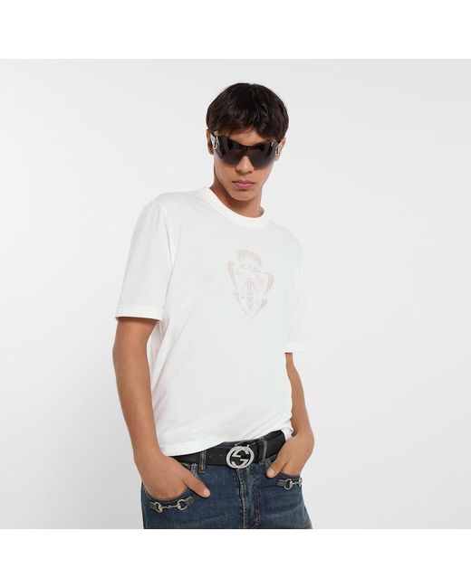 Gucci White Cotton Jersey T-Shirt With Devoré Detail for men