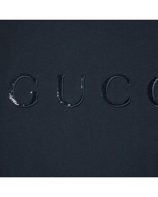 Gucci Blue Cotton Jersey Sweatshirt With Embroidery for men