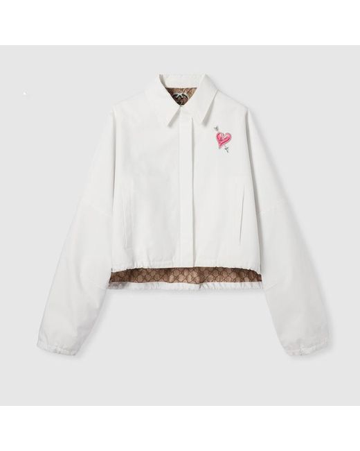 Gucci White Jacke Aus Baumwollcanvas Mit Patch, Größe