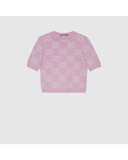 Top In Lana GG Lavorata A Maglia di Gucci in Pink