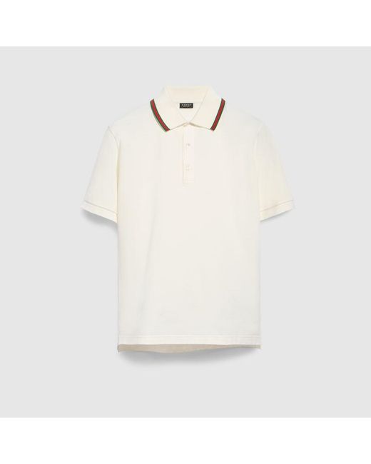 Gucci White Cotton Jersey Piquet Polo Shirt for men