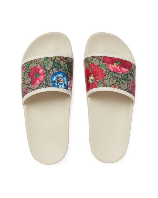 Gucci GG Flora Slide Sandal in White | Lyst