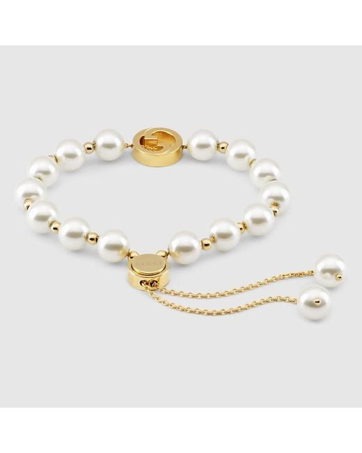 Bracciale Interlocking Con Perle di Gucci in Metallic
