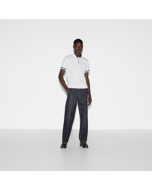 Polo In Maglia Di Cotone Con Intarsio di Gucci in White da Uomo