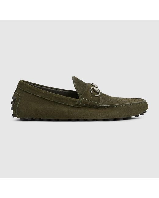 Gucci Green Driver With Horsebit, Suede for men