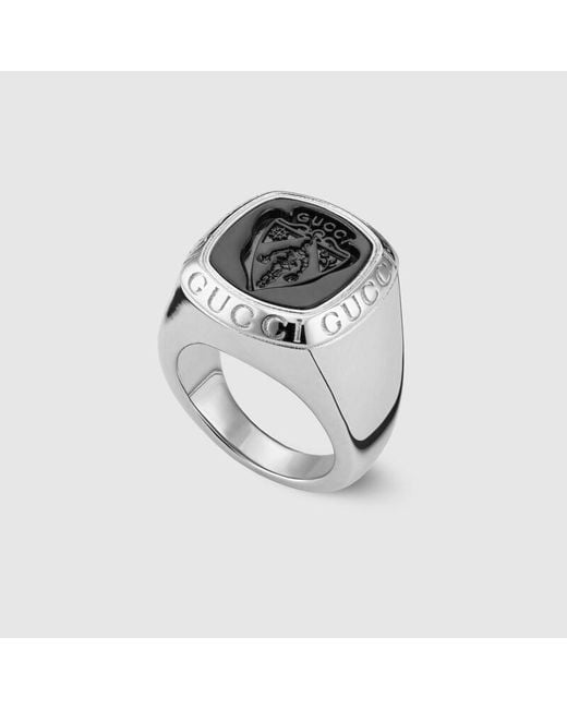 Gucci Black Crest Signet Ring