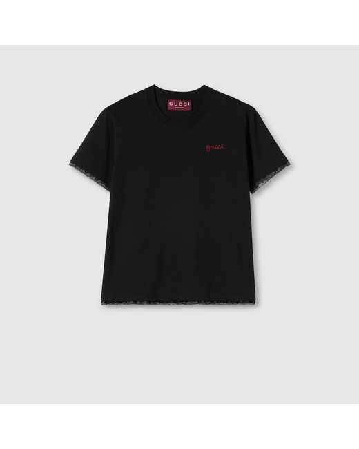 Gucci Black Cotton T-Shirt With Embroidery