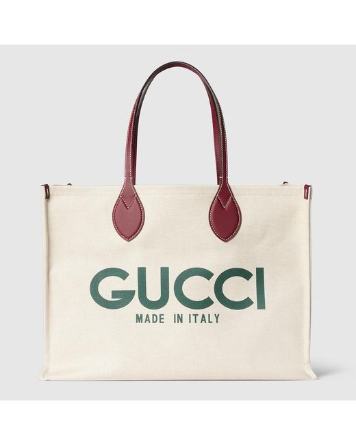 Gucci White Large Tote Bag With Print