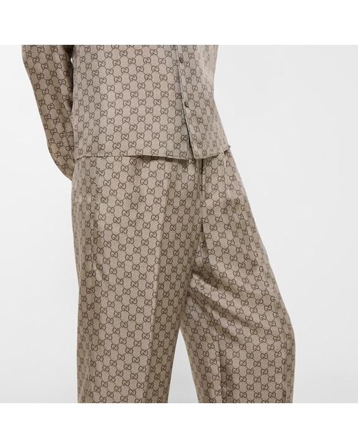 Gucci Natural Printed Silk Twill Pants, Ready-To-Wear for men