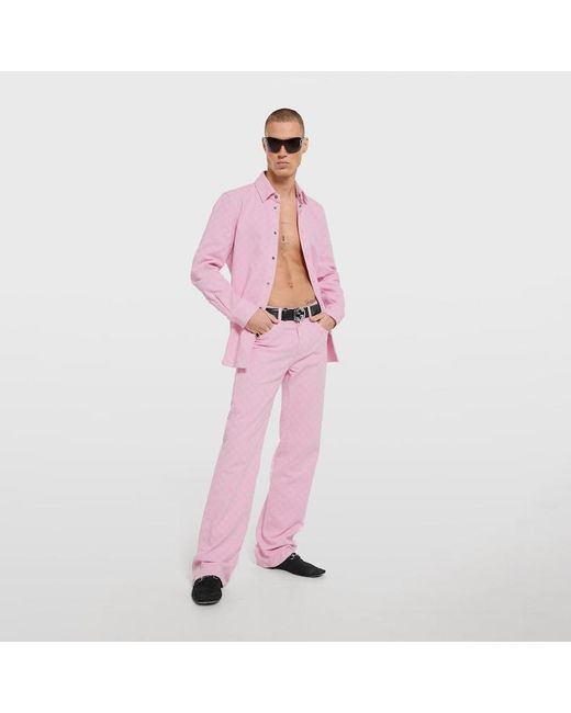 Gucci Pink Dyed Gg Cotton Denim Jacquard Pants for men