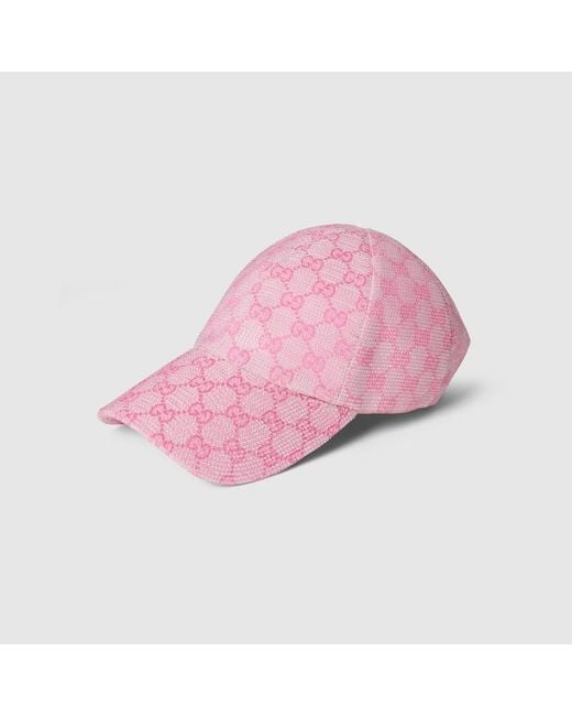 Gucci Pink Embroidered Gg Canvas Baseball Hat