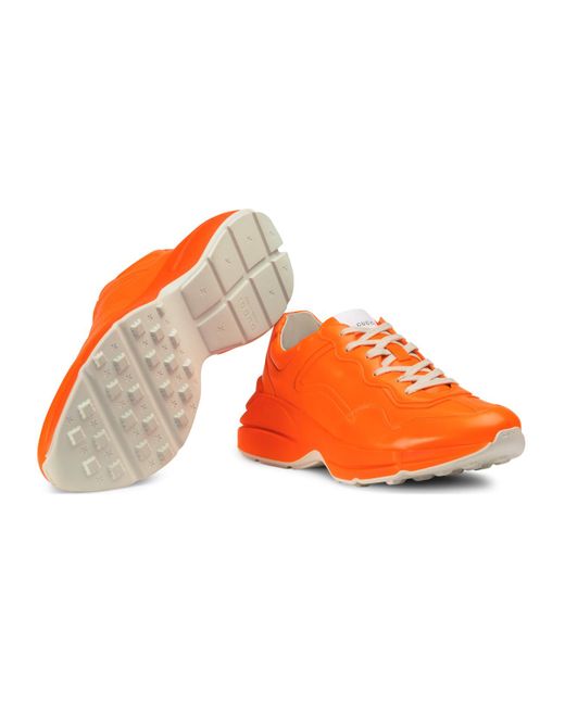 Gucci Rhyton Fluorescent Leather Sneaker in Orange for Men  display picture 2