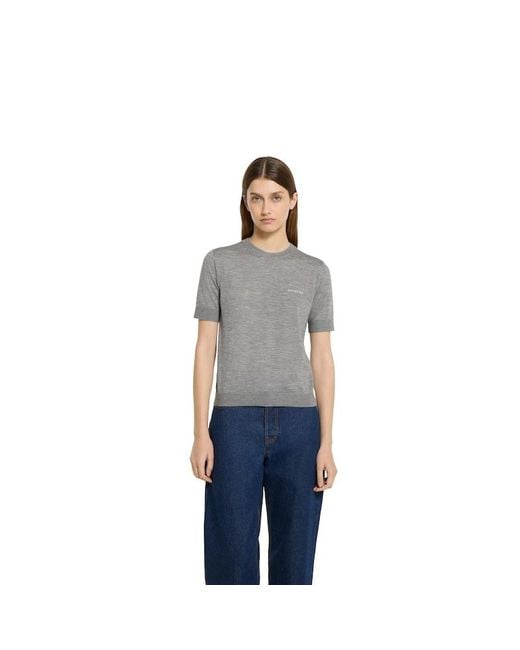 Gucci インターシャ カシミアシルク トップ, グレー, ウェア Gray