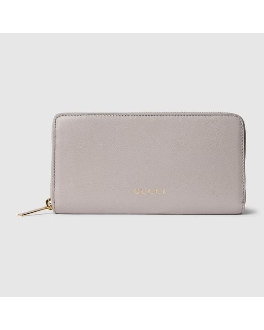 Gucci Gray Zip Around Wallet With Lettering