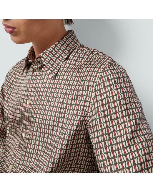 Gucci Hemd Aus Seidentwill Mit Mini-Steigbügel-Print in Gray für Herren