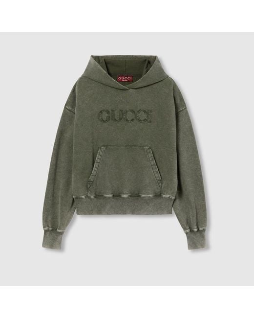 Gucci Green Embroidered Cotton Jersey Hooded Sweatshirt, Ready-To-Wear
