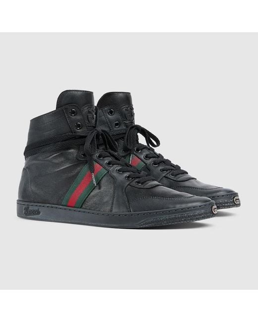 Gucci Black Stretch High-Top Sneaker, Leather for men